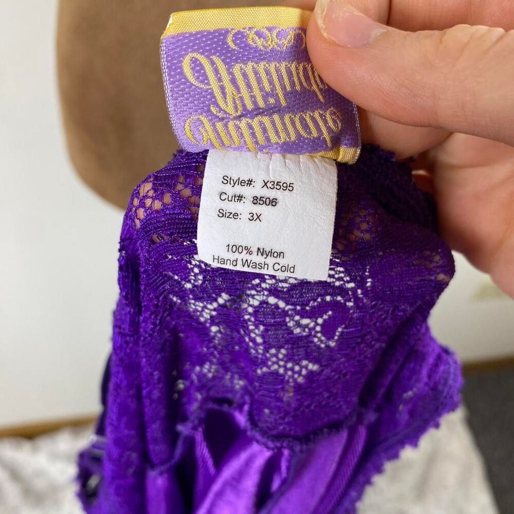 3X Vintage Purple 100% nylon slip dress sheer mesh lace top satin finish fairy - Picture 4 of 5